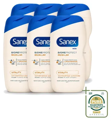 Zdjęcie produktu dla 6 x Żel pod prysznic Sanex BiomeProtect Vitalité, 400 ml - zestaw ekonomiczny - 6 sztuk