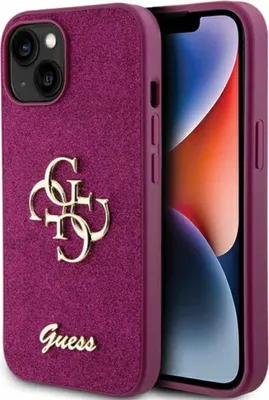 Produktbild von Etui Guess Glitter Script Big 4G Na Iphone 15 - Fioletowe