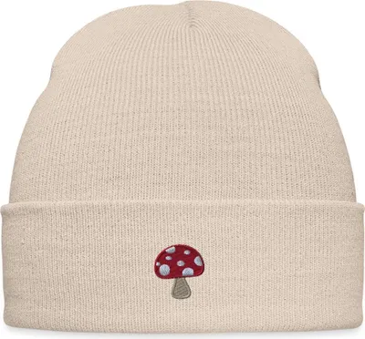 Produktbild von Spreadshirt Fliegenpilz Stickoptik Pilzliebe Im Retro-Stil Bestickte Wintermütze, One size, Beige