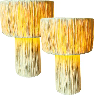 Obrázok produktu pre Marrákeš sada 2 stolových lámp nočná lampa 42 cm vysoká z rafie bast | boho lampa stojacia lampa ako dekorácia obývačky spálne alebo detskej izby | stolová lampa Morjana béžová objímka E27