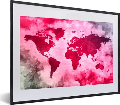 Produktbild von MuchoWow® MuchoWow® Gerahmtes Poster Weltkarte - Rot - Schwarz 60x40 cm - Poster mit zchwarzem Bilderrahmen - Schlafzimmer - Plakat in Rahmen - Drucken