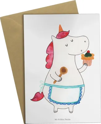 Produktbild von Mr. & Mrs. Panda Grußkarte Einhorn Küche - Weiß - Geschenk, Grußkarten, Muffin, Kuchen, Einhörner, weihnachtskarten, hochzeitskarten, Unicorn, einladungskarten, Koch