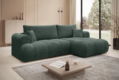 Produktbild von Ecksofa TREVIO Rechts in Gruen Stoff POSO 260 × 93 x 165 cm – Modernes Designsofa mit Ottomane