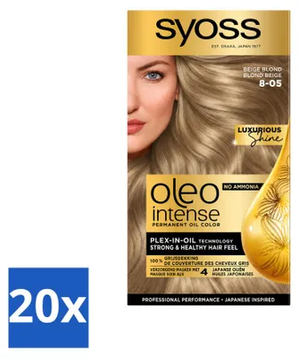 Obrázek produktu pro 20 kusů SYOSS Oleo Intense 8-05 Béžová blond – Trvalá barva na vlasy bez amoniaku – Výhodný balení – 20 kusů