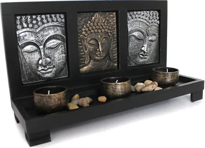 Produktbild von 3D Effekt Deko Buddha Teelichthalter Fengshui drei Buddhakopf Nr:AB-9010