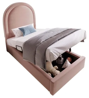 Immagine prodotto di Letto per bambini - Letto singolo imbottito - 90 x 200 cm - Tessuto vellutato - Struttura in legno - Spazio contenitivo - Rosa