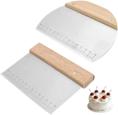 Produktbild von 2 Stück Teigschaber Edelstahl Teigschaber mit Holzgriff Küchenspachtel Zum Schneiden von Pizza, Brot, Teig und Kuchen