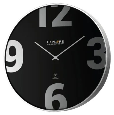 Funkwanduhr 25 cm, Metall, schwarz, leise, präzise