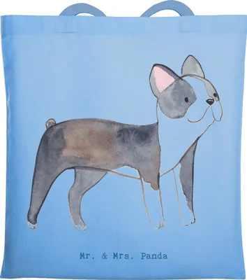 Produktbild von Mr. & Mrs. Panda Tote Bag Boston Terrier Moment - Sky Blue - Geschenk, Schultasche, Laptoptasche, Tasche, Shopping, Unitasche