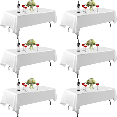 Produktbild von Set mit 6 rechteckigen Polyester-Tischdecken, 152 x 260 cm, dick und fleckenabweisend, schwarz/weiß/Hochzeit