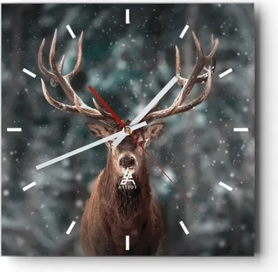 Produktbild von Wanduhr - Quadrat - Glasuhr - Hirsch Hirsch Winter - 40x40cm - Schleichendes Uhrwerk - Lautlos - zum Aufhängen bereit - Dekoration Modern - Wanddekoration aus Glas - C3AC40x40-4998