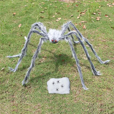 Halloween-Riesenspinne 127 cm mit Netz und 4 kleinen Spinnen