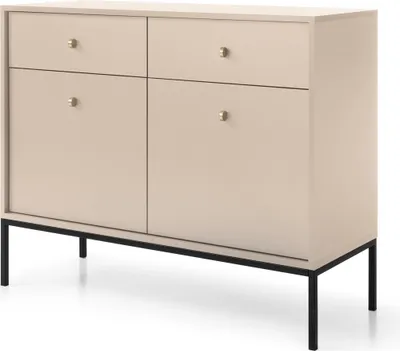 Produktbild von Sideboard mit 2 Türen Monti - Kommode mit Schubladen, Wohnzimmer, Metallbeine 18 cm, Kommode 100 cm (Beige + Schwarz)