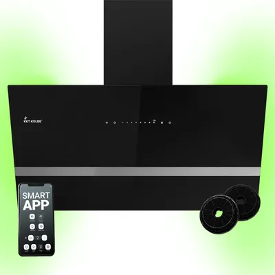Produktbild von KKT KOLBE Dunstabzugshaube 90 cm 782 cbm/h Umluft Abluft Kopffrei Wandhaube Schwarz Glas Smart WiFi App WLAN RGBW-LED-Beleuchtung EASY9005SM
