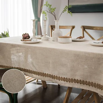 Obrázek produktu pro Ubrus obdélníkový lněný vzhled výšivky, ubrus 140x220cm pratelný v pračce vintage pro jídelnu obývací pokoj piknik restaurace kavárna