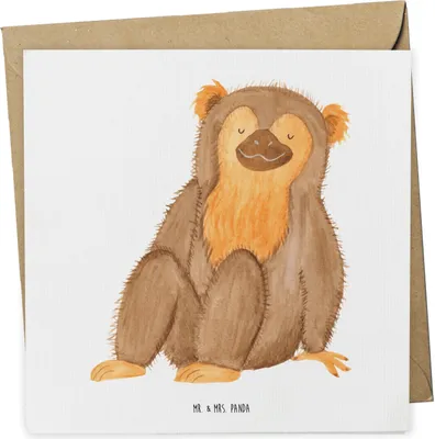 Produktbild von Mr. & Mrs. Panda Grußkarte Affe - Weiß - Geschenk, Glückwunschkarte, faltkarte, Motivation, Liebe, Afrika, Klappkarte, Selbstliebe, Respekt, Affen, doppelkarte