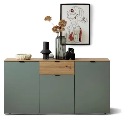 Produktbild von Sideboard in Schilfgrün, Artisan Eiche Optik, - Moderne Kommode mit Schublade und viel Stauraum - 180 x 90 x 45 cm (B/H/T)