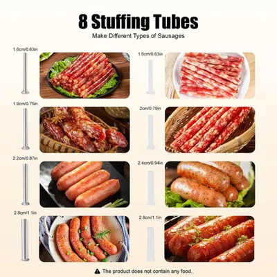Imagen del producto de Máquina manual para rellenar salchichas - 4 tubos de plástico - Capacidad de 6 Lbs - Acero inoxidable y aluminio - Para uso doméstico