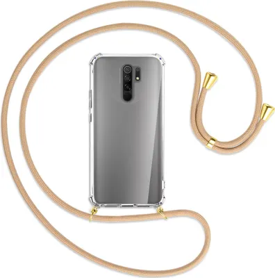 Produktbild von Handykette Backcover-Schutzhülle mit Band (Metall goldfarben) für Xiaomi Redmi 9 - beige