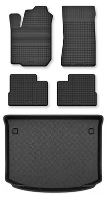 Image de Tapis en caoutchouc + bac de coffre pour Fiat Bravo II 2007-2012 (coffre standard) – 5 pièces, noirs, semi-universel, adapté