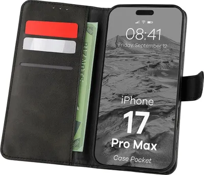 Produktbild von Handyhülle mit Klappe für iPhone 17 Pro Max, Bizon Case Pocket, Schwarz