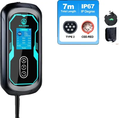 Obrázek produktu pro Přenosná nabíječka EV typ 2, 11 kW, nastavitelný proud, připojení k aplikaci WiFi, 11KW-7M APP, TYPE2
