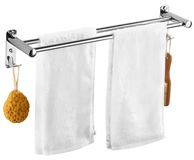 Immagine prodotto di Omgoods - Porta asciugamani doppio, 40 cm - Acciaio inossidabile, montaggio a parete senza fori - Argento