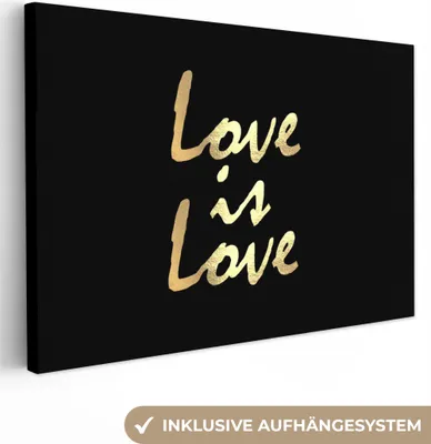 Produktbild von OneMillionCanvasses® - Leinwandbilder - 140x90 cm, Zitat - Liebe - Gold, Wandbilder Kunstdruck Wanddekoration