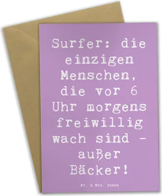 Produktbild von Mr. & Mrs. Panda Glückwunschkarte Spruch Surfen Frühaufsteher - Lavendeltraum - Geschenk, weihnachtskarten, Wellen, osterkarte, Sportler, Surf-Geschenk, einladungskarten