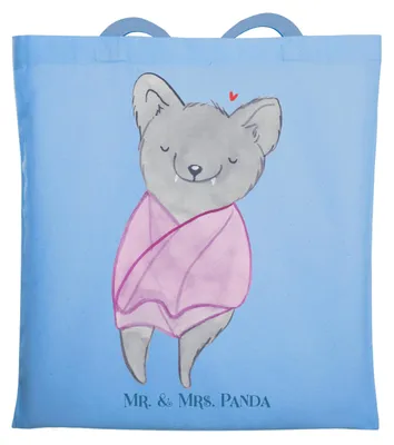 Produktbild von Mr. & Mrs. Panda Jutebeutel Fledermaus Chillt - Sky Blue - Geschenk, Dekoration, Tasche, Shopping, Schultasche, Tote Bag, Tragetasche, Laptoptasche