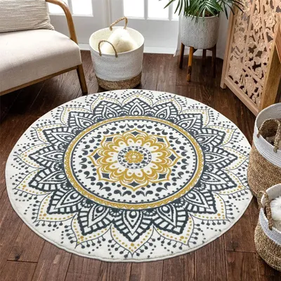 Obrázek produktu pro Omgoods - Velký kulatý koberec, průměr 160 cm, měkký, plyšový, huňatý, protiskluzový, omyvatelný, vhodný do ložnice