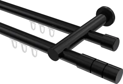 Produktbild von Interdeco Innenlaufstange / Gardinenstange mit Innenlauf Schwarz, Typ Platon Elanto (Rillenzylinder), 20 mm Ø 2-läufig, 440 cm