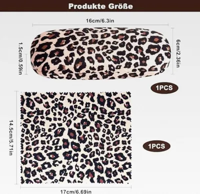 Produktbild von Brillenetui Hardcase Damen mit Leopardenmuster, Hartschalen Brillenetui mit Reinigungstuch, Hartschale mit weichem Innenfutter, Leopardendesign, für Damen im Alltag und auf Reisen