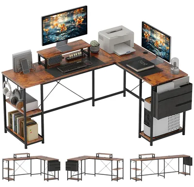 Produktbild von Gaming-Schreibtisch - Schreibtisch - Computertisch - Arbeitsplatzmöbel - Eckschreibtisch - Rustikbraun