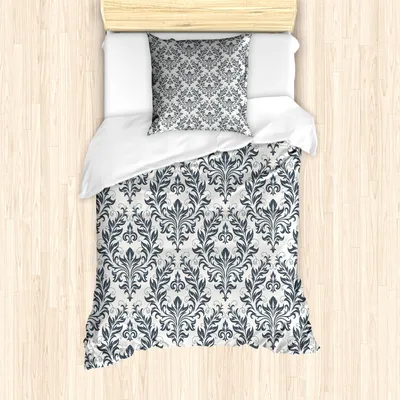 Produktbild von ABAKUHAUS viktorianisch Mantele, Floral Aufwändiger Damast, Milbensicher Allergiker geeignet mit Kissenbezügen, 135 cm x 200 cm - 80 x 80 cm, beige Grau