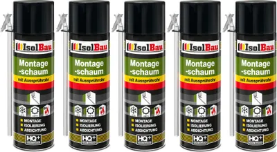 Produktbild von Isolbau 5 x 500 ml Montageschaum mit Aussprührohr - PolyurethanBauschaum für Montage, Isolierung, Abdichtung, Innen & außen
