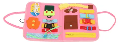 Image de Couverture sensorielle, fermetures éclair au bout des doigts, trous pour lacets, boucles, activités éducatives, rose