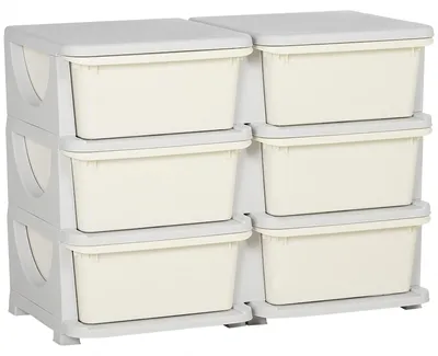 Produktbild von Aufbewahrungsbox Kinder mit 6 Boxen Sitzfläche 3 Schubladen abgerundete Kanten Kunststoff WeiØ 75 x 37 x 56,5 cm