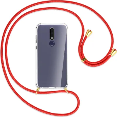 Produktbild von Handykette Backcover-Schutzhülle mit Band (Metall goldfarben) für Nokia 3.1 Plus - rot