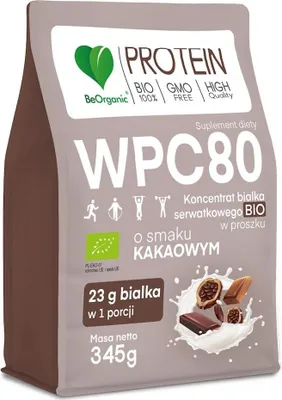 BIAŁKO SERWATKOWE O SMAKU KAKAOWYM (KONCENTRAT WPC 80) BEZ DODATKU CUKRÓW BIO 345 g - BE ORGANIC