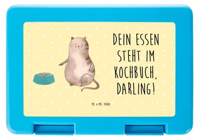 Produktbild von Mr. & Mrs. Panda Lunchbox Katze Fressen - Gelb Pastell - Geschenk, Vorratsbehälter, Brotzeitbox, Bento Box, Bentobox, Snackbox