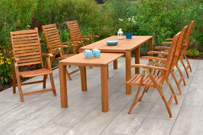 Produktbild von Merxx Gartenmöbel Set Paraiba 7tlg., 6 Klappsessel, Flex-Ausziehtisch 185 (362,5) x 90 (73,5 ) x 76 (70) cm- Akazie