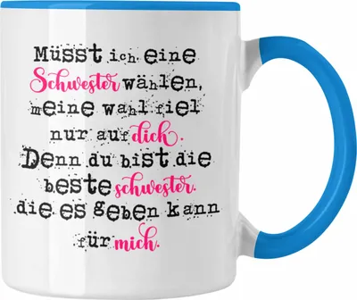 Produktbild von Trendation - Geschenk Für Die Beste Schwester Der Welt Tasse Geschenkidee Geburtstag Schwestern (Blau)
