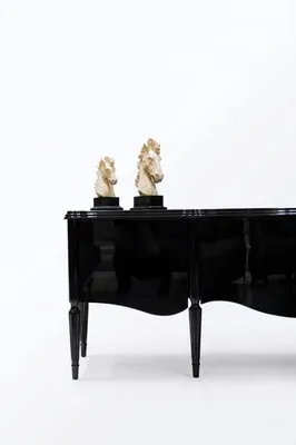 Image de Buffet élégant, design noir brillant, forme incurvée, style moderne