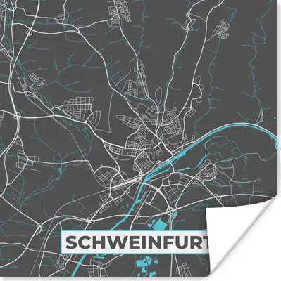 Produktbild von MuchoWow® Poster Deutschland - Blau - Schweinfurt - Stadtplan - Karte 75x75 cm - Wand Dekoration