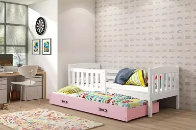 Obrázek produktu pro Dětská postel s přistýlkou a matracemi 80x190 BRIGID - bílá / růžová