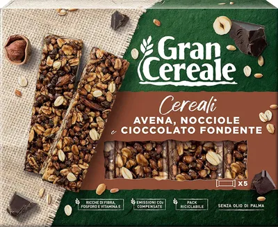 Produktbild von 12x Gran Cereale, Snack Barrette di Frutta Secca Nussriegel mit mit 4 Cerealien, Haselnuss und Schokolade 135g