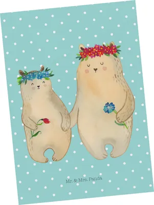 Produktbild von Mr. & Mrs. Panda Postkarte Bären mit Blumenkranz - Türkis Pastell - Geschenk, Töchter, Kinder, Ansichtskarte, Postkarten, Fotokarte, Ansichtskarten, Muttertag, Vorbild