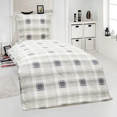 Produktbild von Renforcé Bettwäsche Karo Design Silber 135x200 80x80 cm