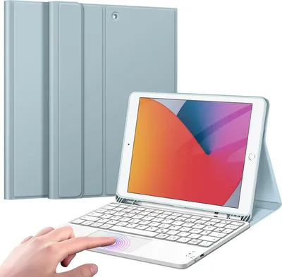 Produktbild von Fintie Tastatur Hülle für iPad (9. / 8. und 7. Generation - 2021/2020/2019), iPad 10.2 Hülle mit Tastatur, Deutscher Tastatur mit Touchpad Magnetisch Abnehmbarer Keyboard, Eisblau